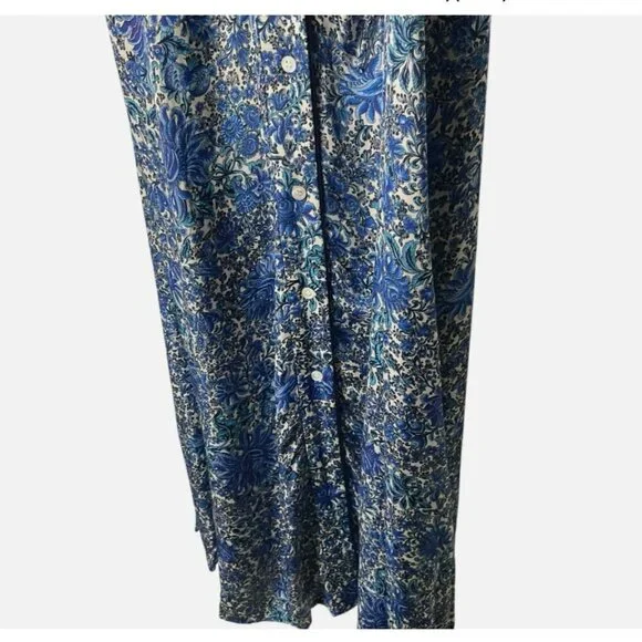 Sandro Dress Size 0 Blue Floral Wrap Midi 3/4-Sleeve Collar‎ Tie *READ FLAW* - Picture 9 of 10